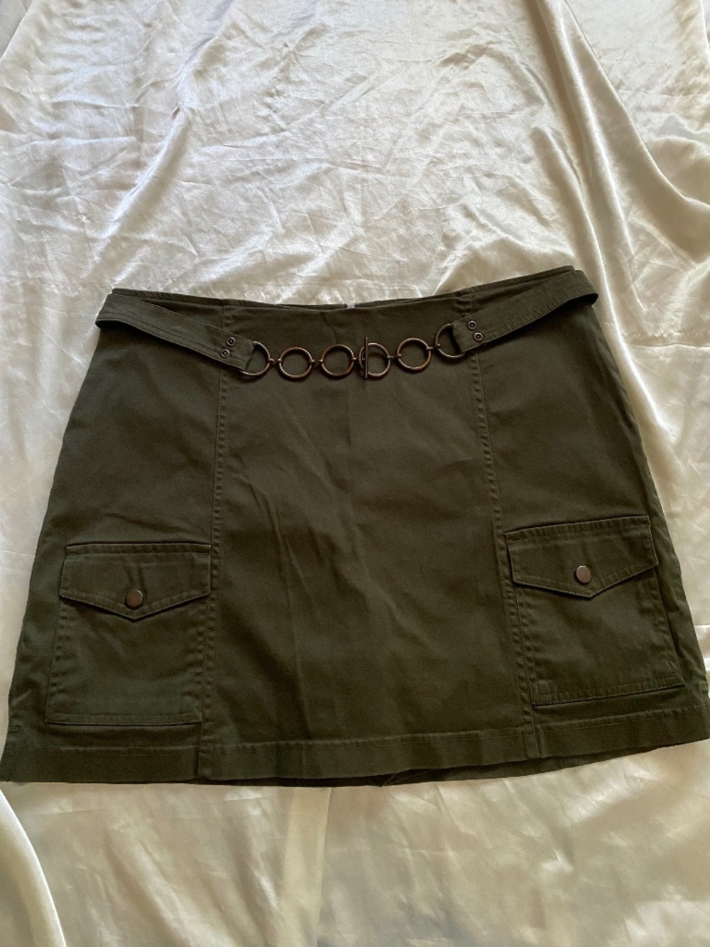 Vintage y2k Army Green Cargo Mini Skort Chain Belt Minimalist Size 14